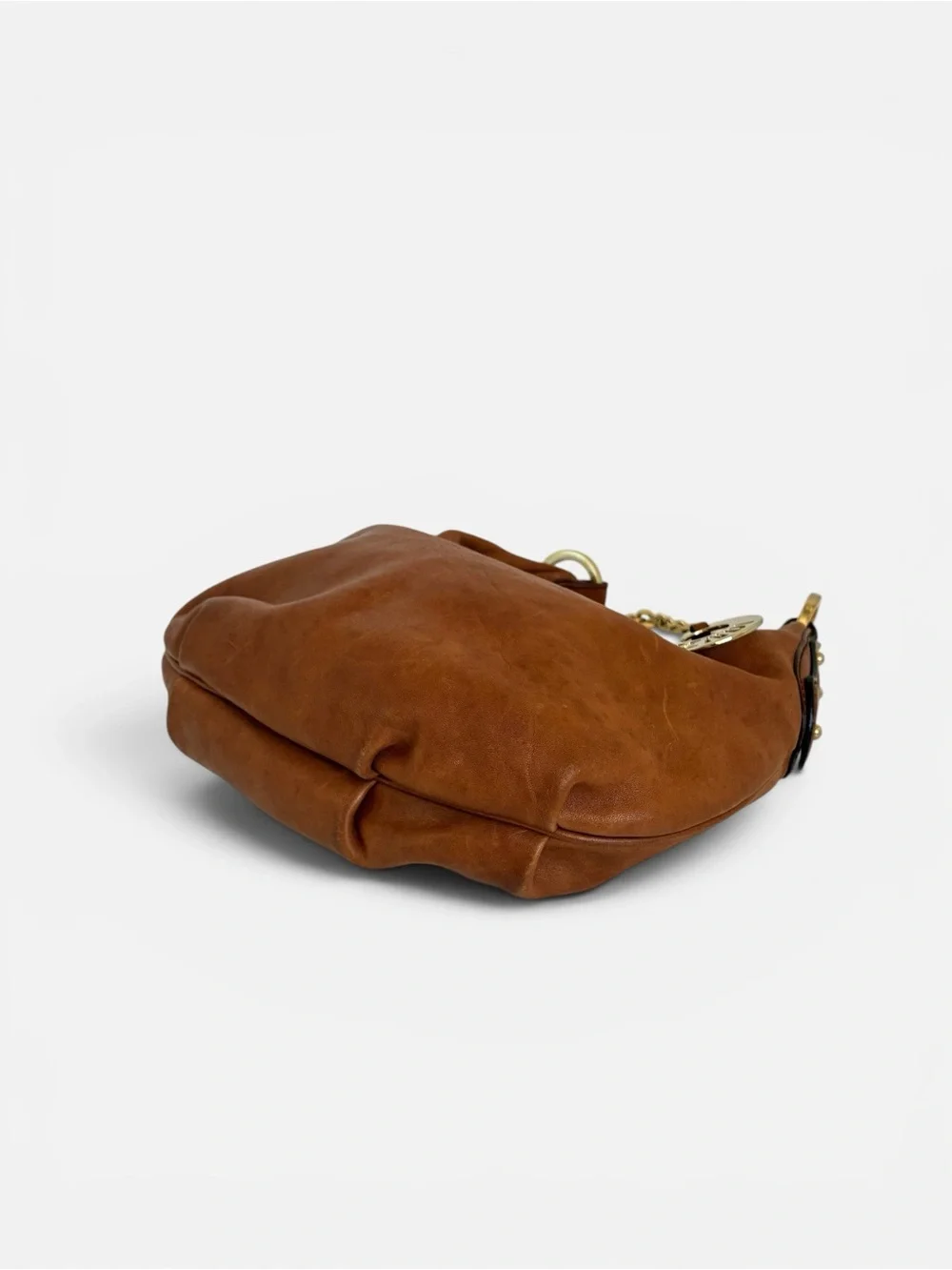Fendi Tan Leather Shoulder Hobo with Gold Chain Accent